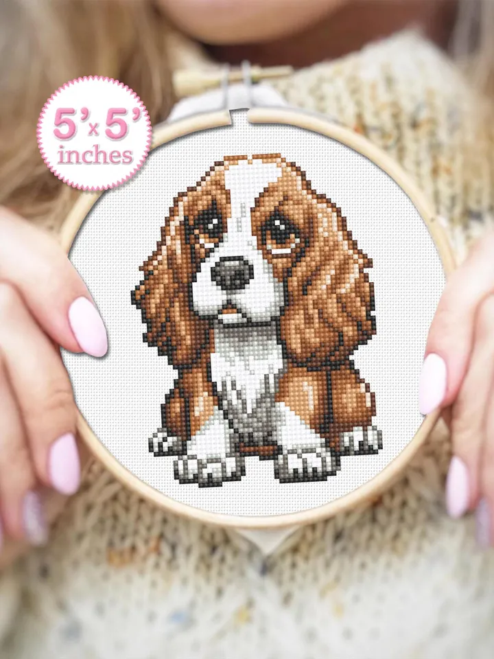 Spaniel dog cross stitch pattern PDF download Small pet cross stitch chart for beginners, Cute dog pattern digital PDF, Dog lover gift #K65
