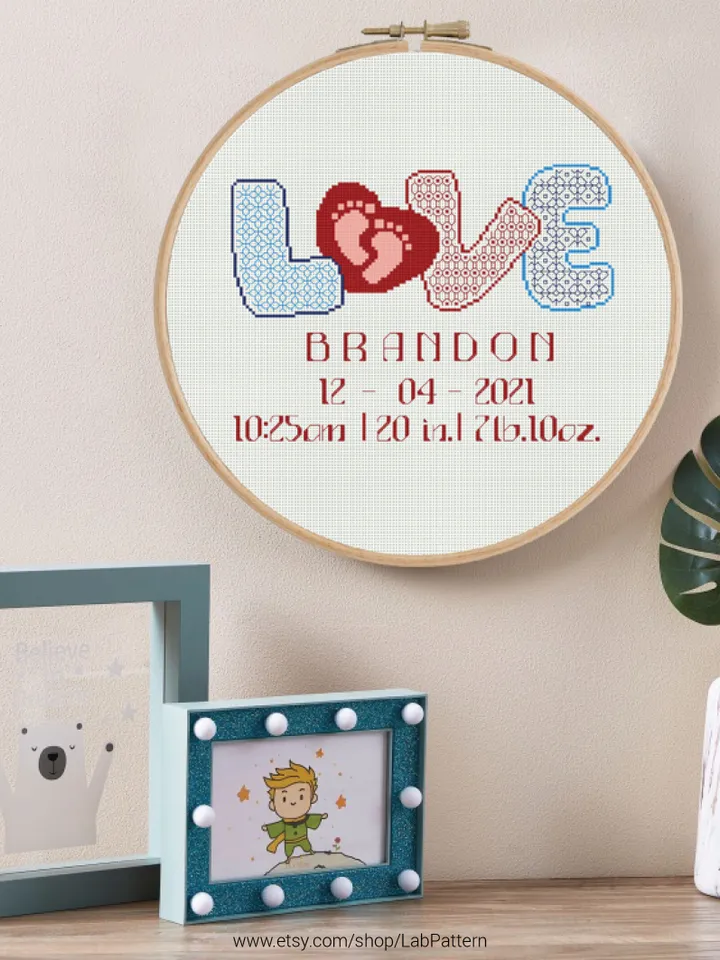Baby Shower Love and Alphabet Cross stitch pattern Blackwork | Embroidery Pattern | Instant Download | Embroidery Designs