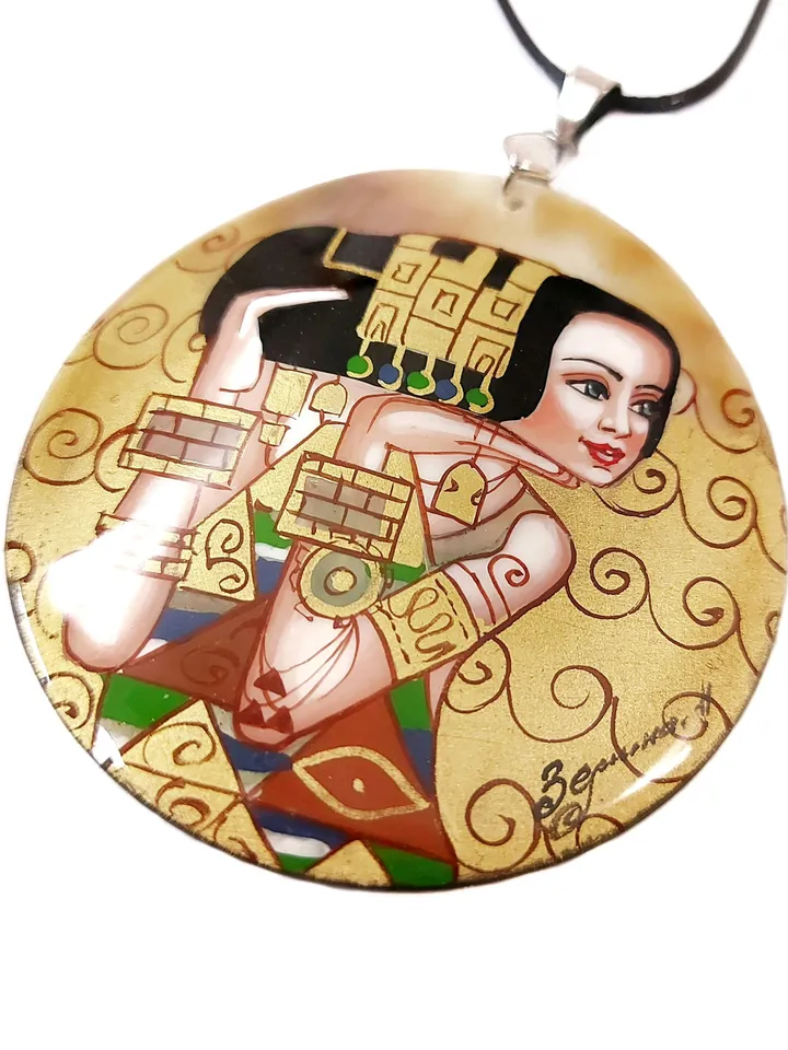 Klimt necklace "The Waiting" Gustav Klimt pendant Hand paint necklace pendant Hand painted miniature painting