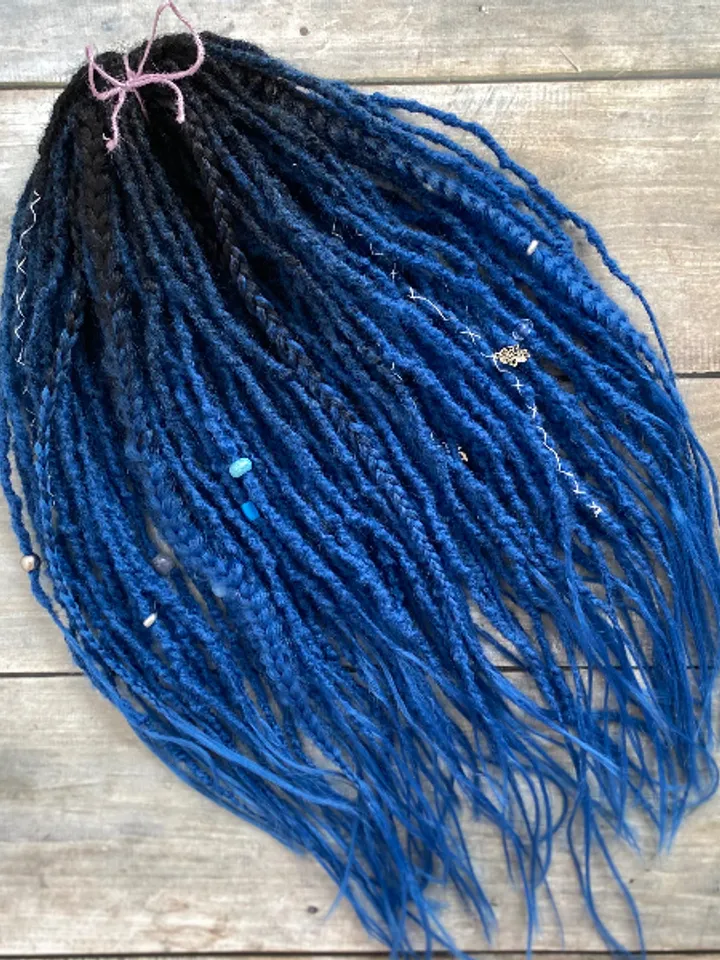Black to blue ombre synthetic Double ended dreadlocks, ready to ship