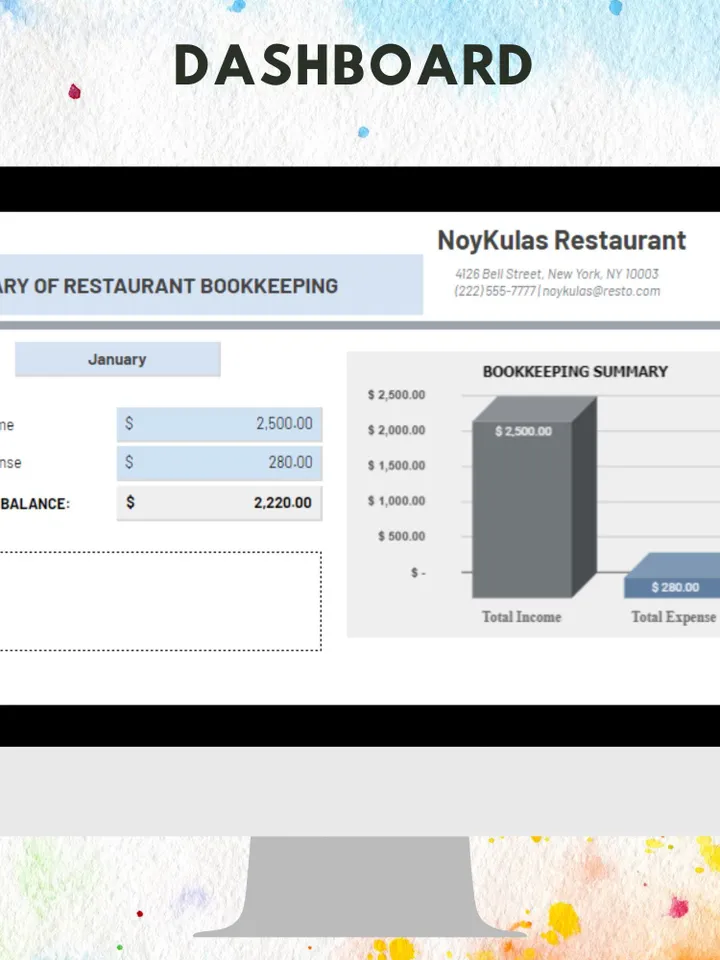 Restaurant Bookkeeping Template, Editable Google Sheets Template,Digital Download, Easy to Use, Track Income Expenses, For Restaurant Owners