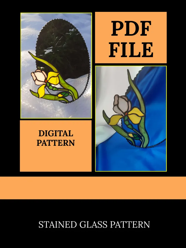 Iris Suncatcher/ Digital Download/ Stained glass pattern template/ PDF file/ DIY/Printable pattern