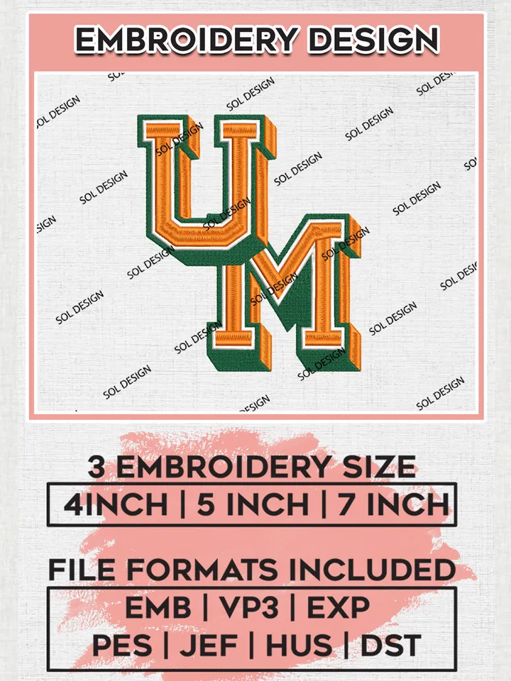 NCAA UM Hurricanes Team Logo embroidery designs, NCAA Miami Hurricanes Logo Machine embroidery designs, NCAA Team Logo embroidery designs, NCAA Game Day Machine embroidery designs, Digital Download