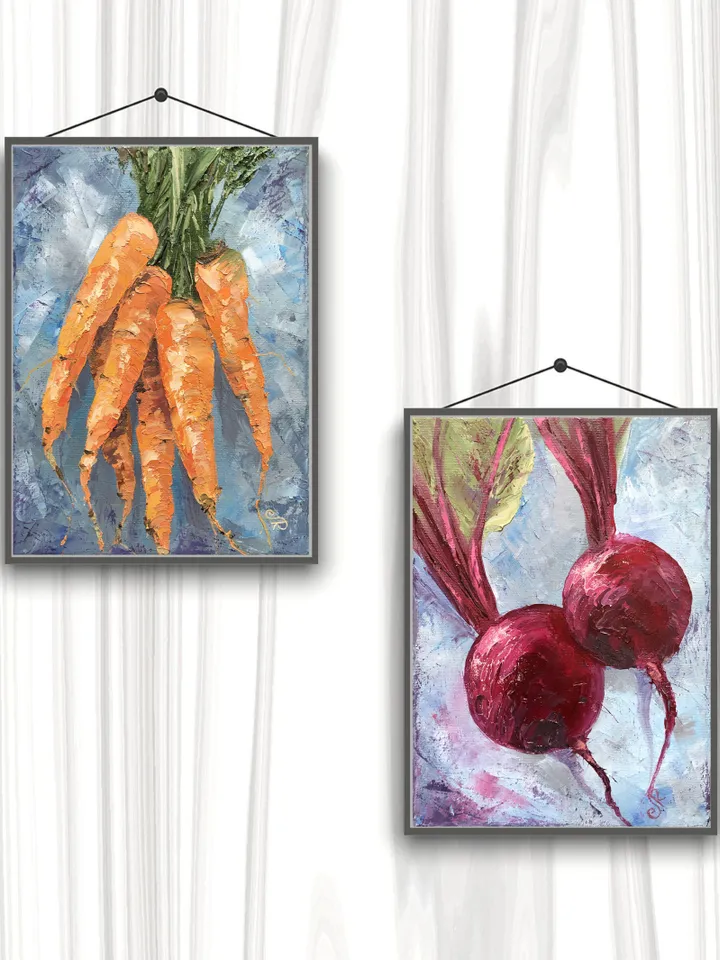 Kitchen Still life Painting Vegetables Paintings Original Oil Beets Paintings Carrots Painting