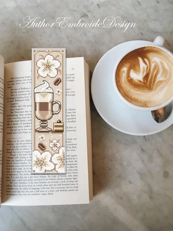 Coffee bookmark cross stitch pattern PDF download Coffee cross stitch chart, Bookmark pattern digital PDF, Coffee lover gift, Latte  #B373