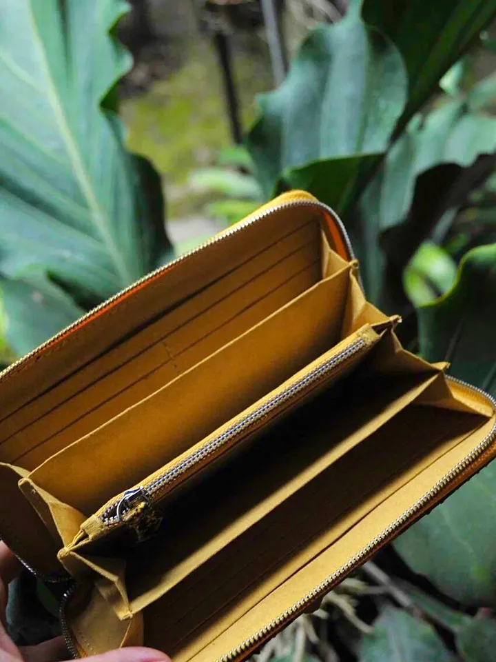 Wallet genuine python skin yellow snake color, women wallet, leather lady wallet, classic zip wallet, designer wallet handmade, money wallet