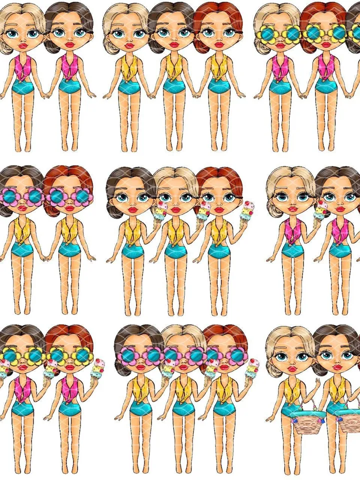 Super Beach Girls Clipart, Beach Birthday Clipart, Summer Girl Clipart, Cute Planner Stickers, Beach Nursery Decor Clipart, Summer Sublimation Png