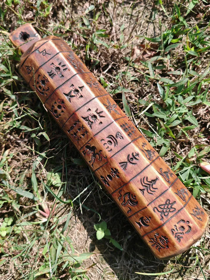 Gandhanra Antique Tibetan Buddhist Zanpar Wooden Mold Stick,Dharma Ritual Plate,Intricately Carved Esoteric Ritual Objects and protectors