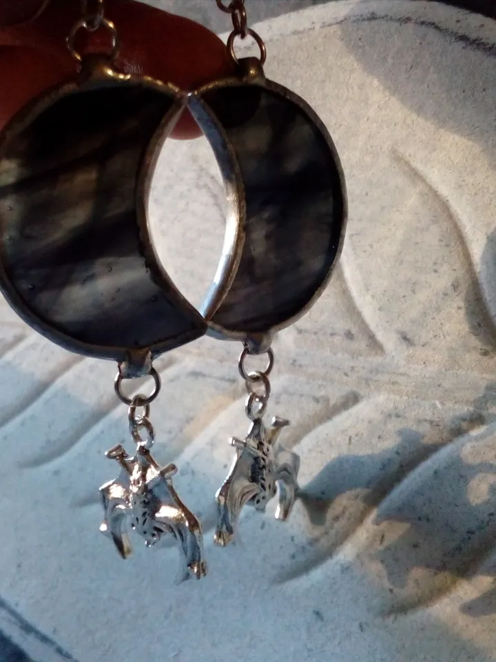 Glass crescent earrings, Bat earrings, Black crecsent, Witchy aesthetic, Witch earrings, Goth moon earrings, Halloween
