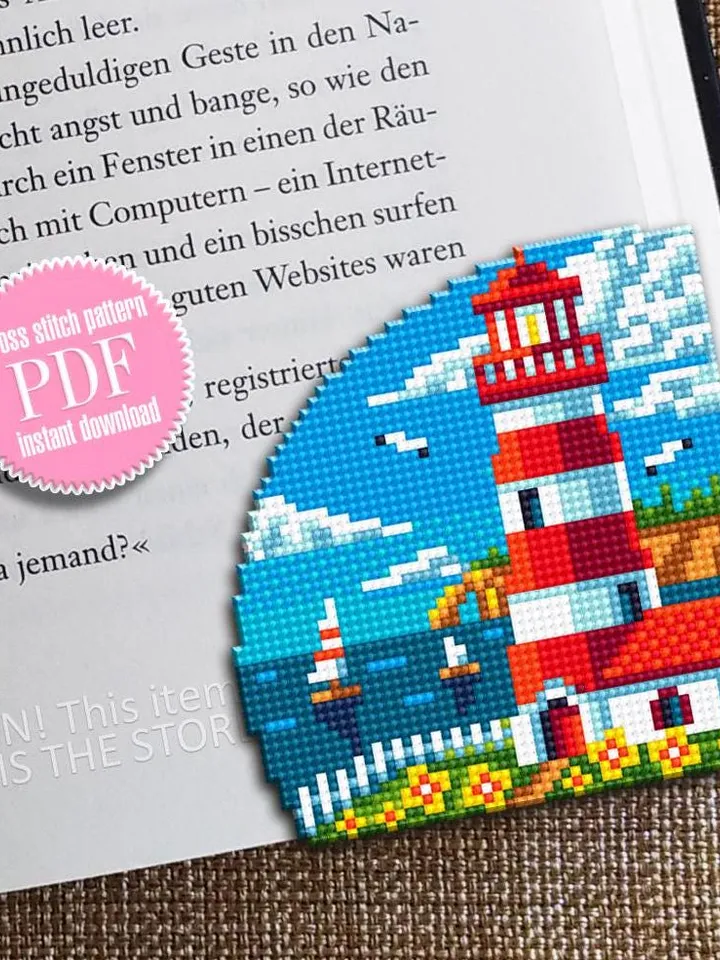 Lighthouse Corner bookmark cross stitch pattern PDF download Lighthouse cross stitch, Nature bookmark pattern digital PDF Boat sailing #B400