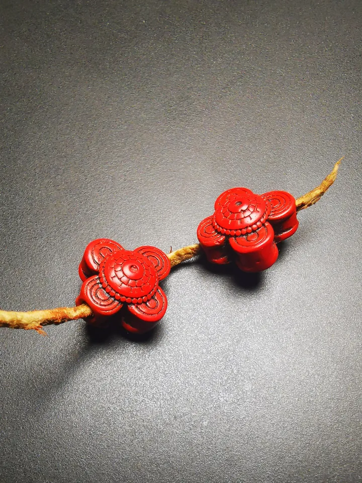 Gandhanra Handmade Antique Tibetan Amulet,Mini Flower Bead Pendant for Mala,Made of Cinnabar