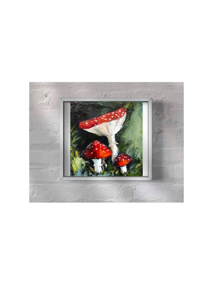 Fly agaric mushroom Forest artwork original oil painting