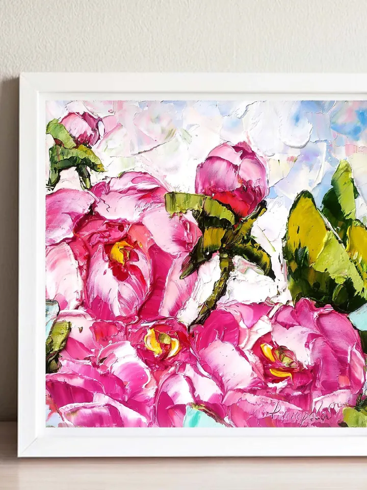 Peony Painting Impasto Original Art Floral Wall Art Flowers Small Oil Painting 8x8