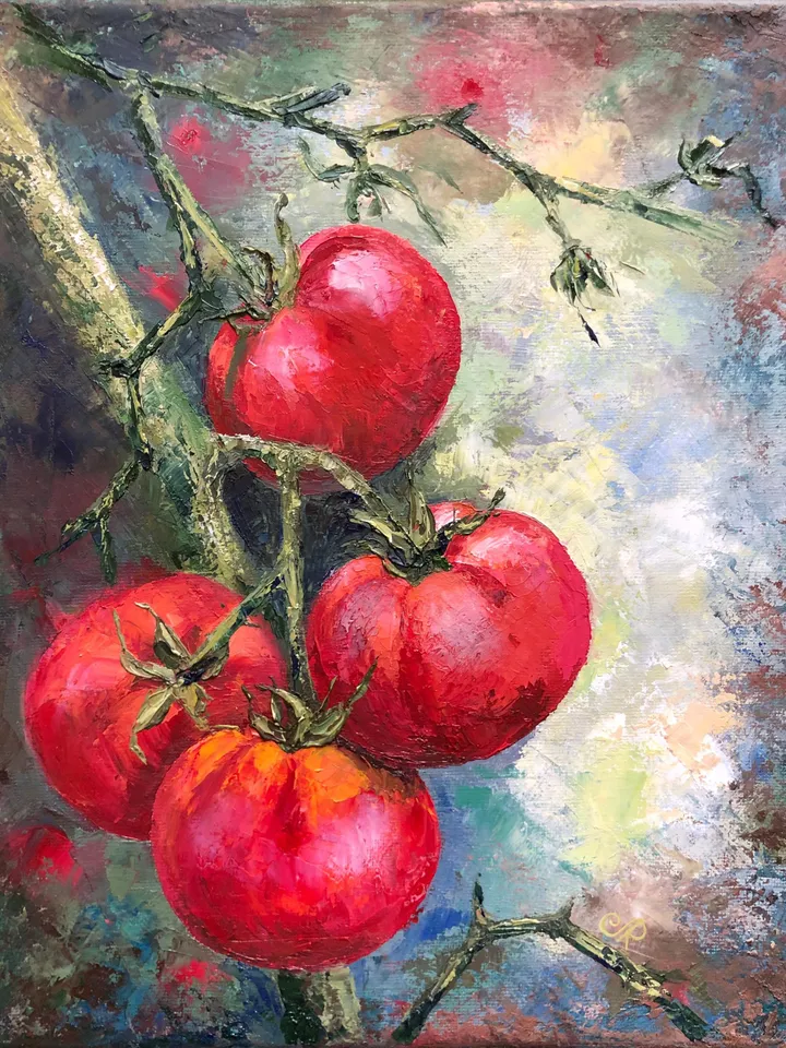 Original Still Life Painting Tomatoes Oil Painting Kitchen Still life