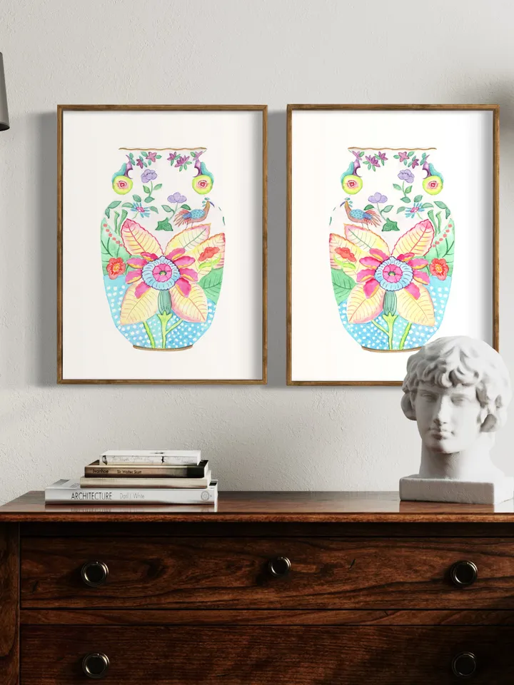 Watercolor Ginger Jar Prints Set Of 2 Chinoiserie Wall Art Print Oriental Vase Vintage Chinoiserie Asian Art Print Art For Living Room Art