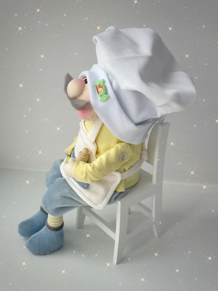 Handmade cook doll. Chef stuffed toy. Kitchen doll decor. Cook gnome.
