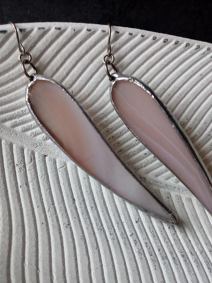Dangle earrings, beige earring, glass earrings, simple stained glass, long earrings, kawaii earrings, petals