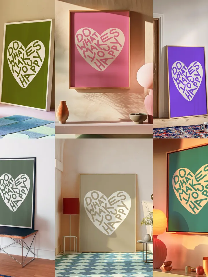 Heart Wall Art, Multicolor and White Posters, Trendy Wall Prints, College Dorm Decor, Digital Download, Aesthetic Art Prints, Room Decor