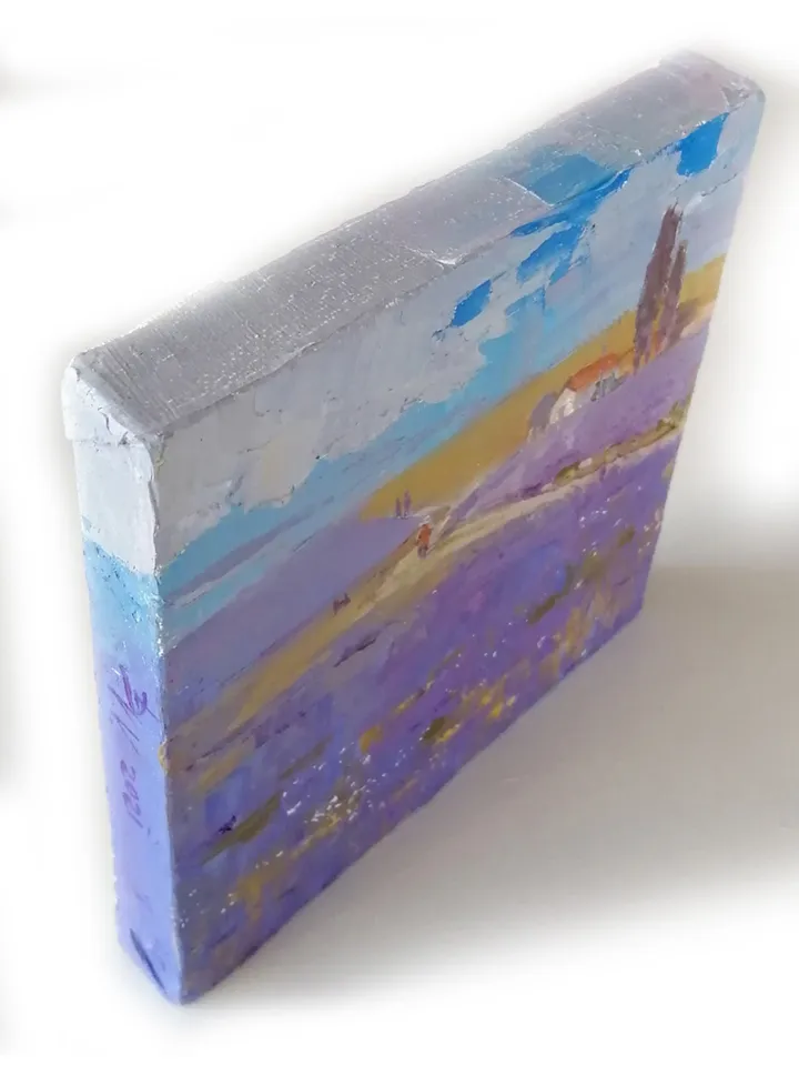 Lavender field mini canvas painting set of two. Oil painting original