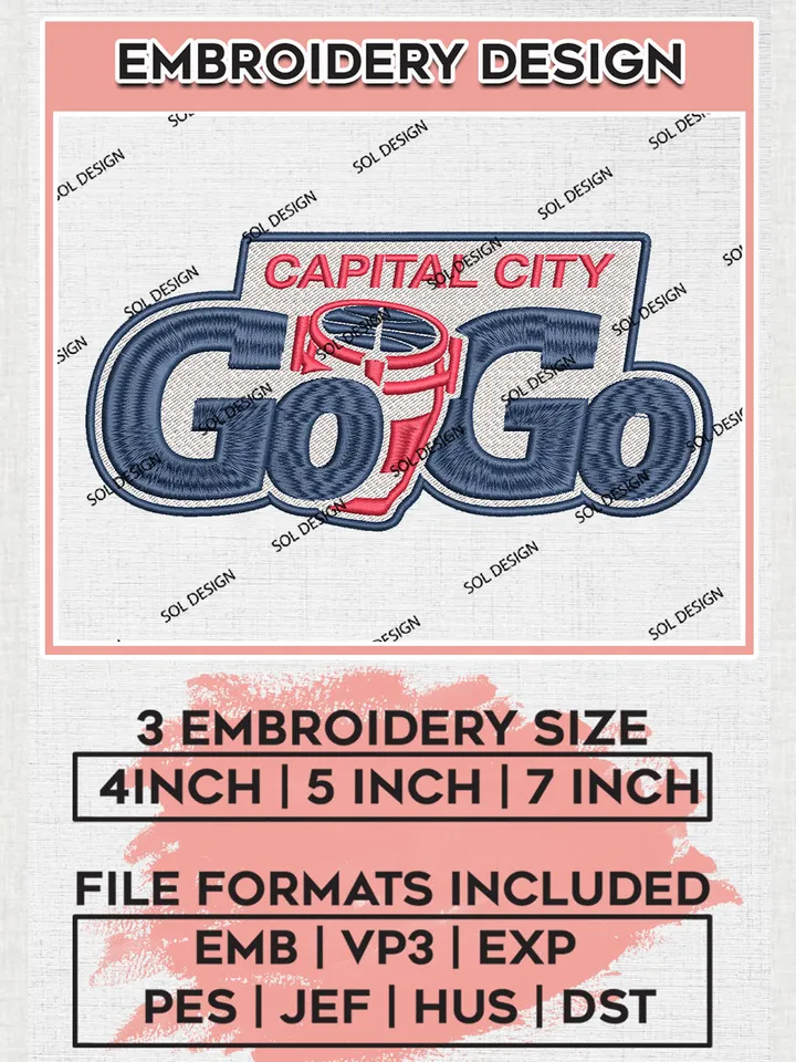 Capital City Go Go Basketball Team Logo Embroidery Designs, NBA G League Team Embroidery Files, Basketball Machine Embroidery Designs, NBA Capital City Go Go Team Logo, Sport Machine Embroidery Design, Digital Download