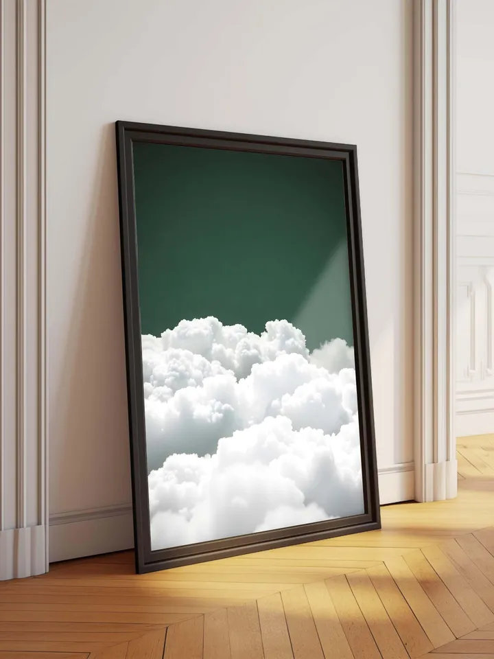 Emerald Green Cloud Wall Art Print, Bedroom Wall Decor Over the Bed Art, Above Bed Decor, Bedroom Decor, Abstract, Minimalist, Dark Green