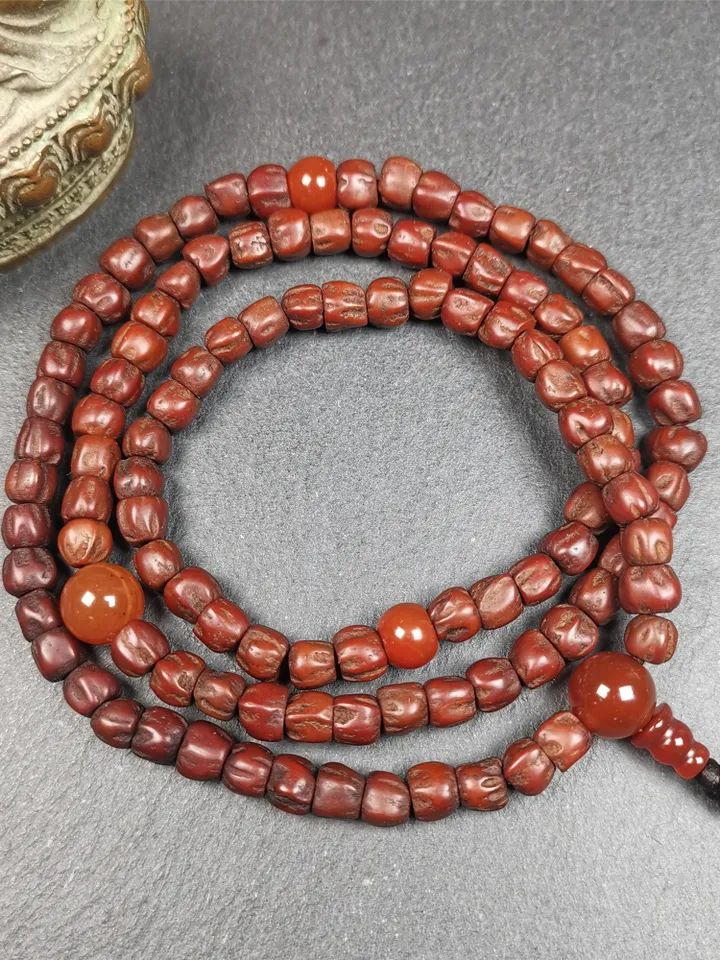 Gandhanra Old 108 Tibetan Cypress Seed Beads Mala,Prayer Beads Necklace for Meditation,Diameter 0.26", Circumference 25"