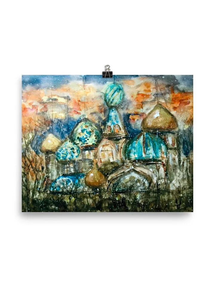 Saint Petersburg Photo paper poster from my original watercolor painting,cityscape posters,Russian church posters,Russian city painting