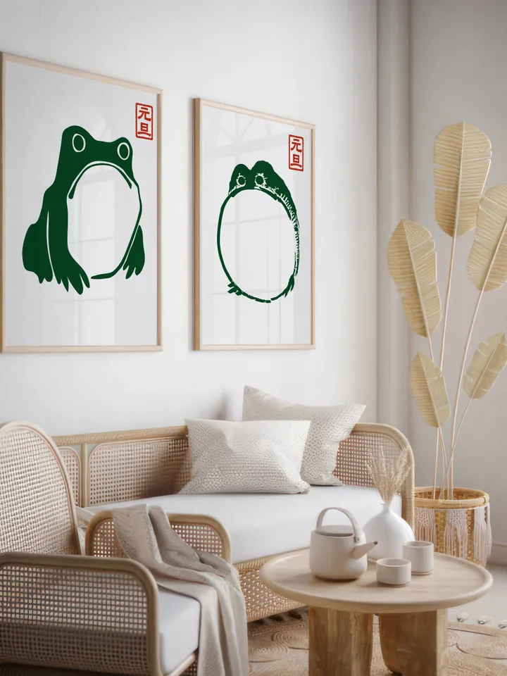 Japanese Matsumoto Hoji Frog Set of 3, Vintage Frog Woodblock Poster, Ukiyo-e Frog Print, Japanese Frog Printable Wall Art, Digital Download