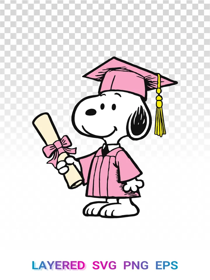 Snoopy Graduation PNG, Peanuts SVG Clipart Pink Cap