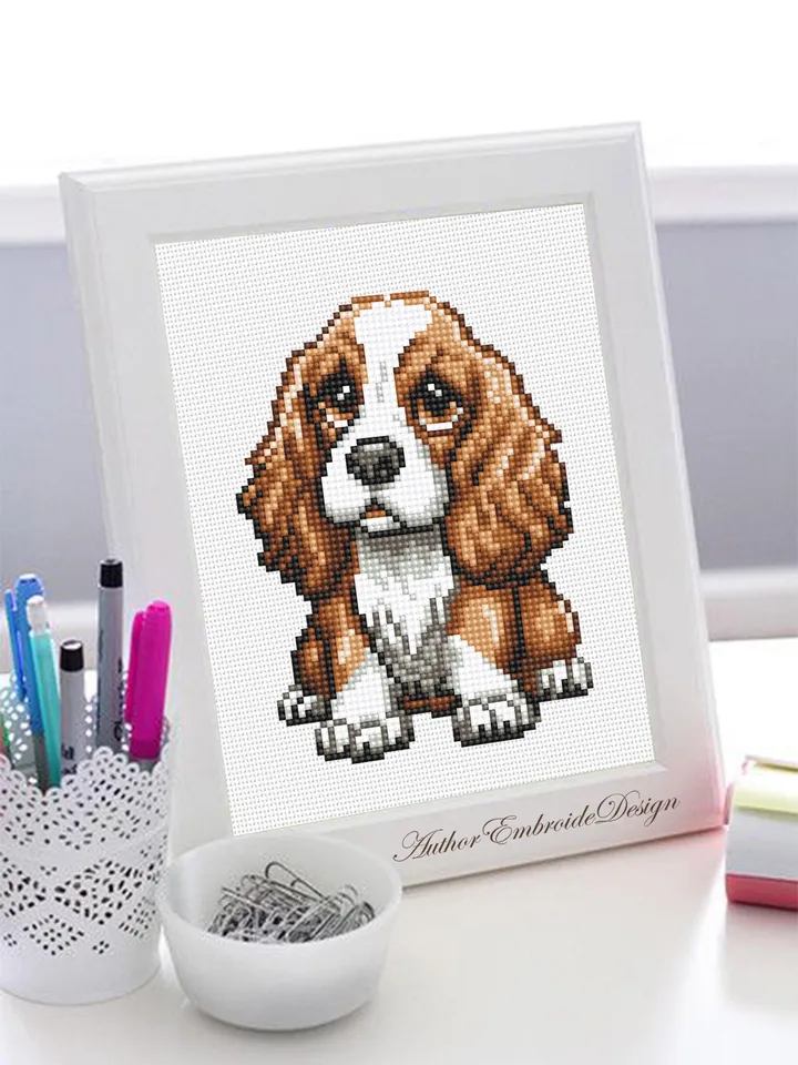 Spaniel dog cross stitch pattern PDF download Small pet cross stitch chart for beginners, Cute dog pattern digital PDF, Dog lover gift #K65