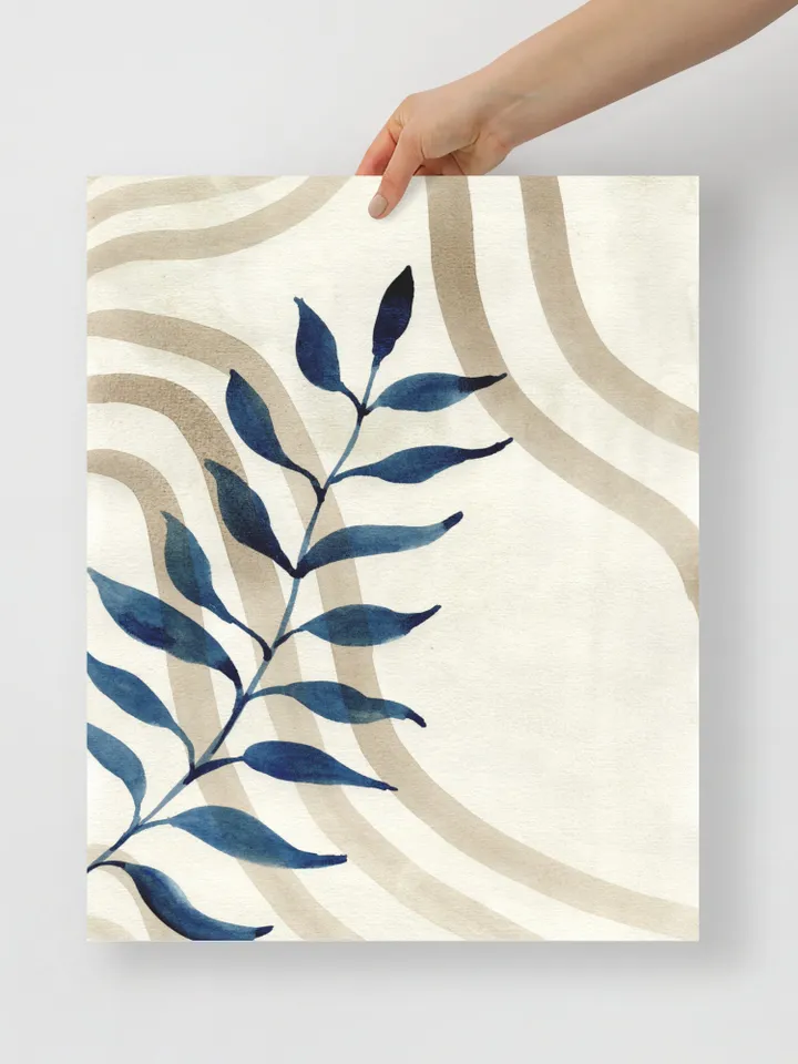 Indigo Beige Floral Minimalist Watercolor Wall Art, Set Of 2, Abstract Art Print, Blue Home Decor,