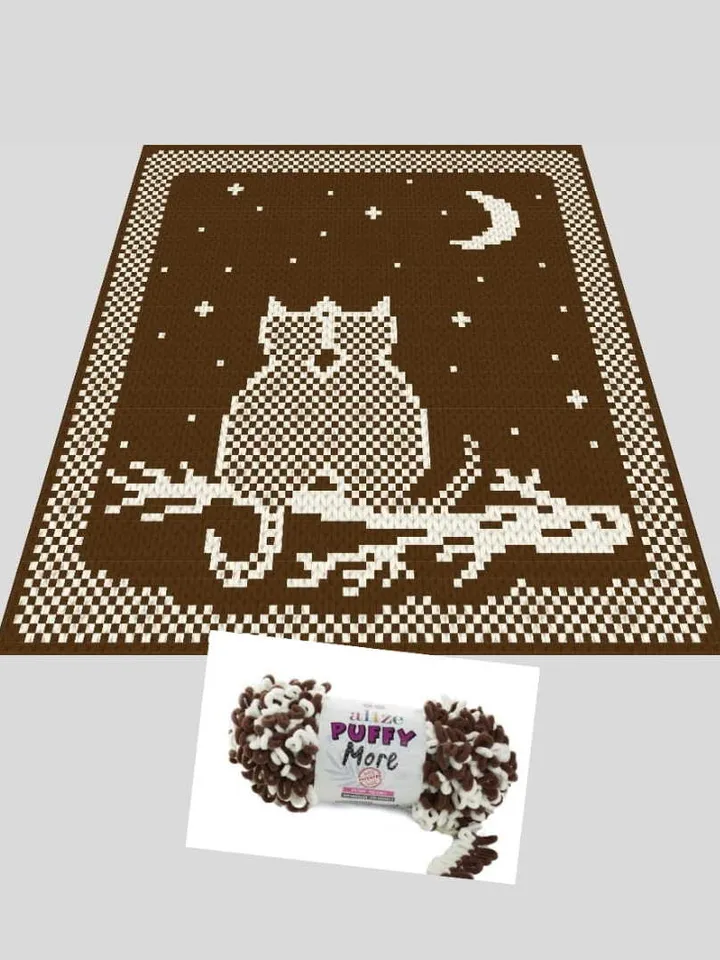 Loop yarn Finger knitted Night cats blanket pattern