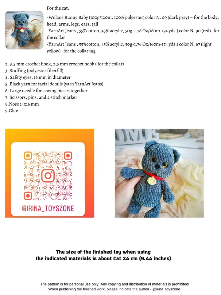 Cat crochet pattern, amigurumi cat, cat toy pattern