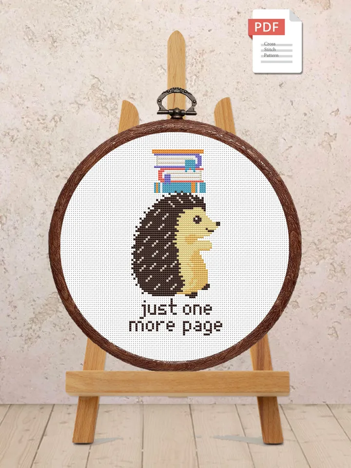 Just One More Page Cross Stitch Pattern, Hedgehog Cross Stitch, Books Cross Stitch Pattern, So Many Books Cross Stitch Patterns #qt005