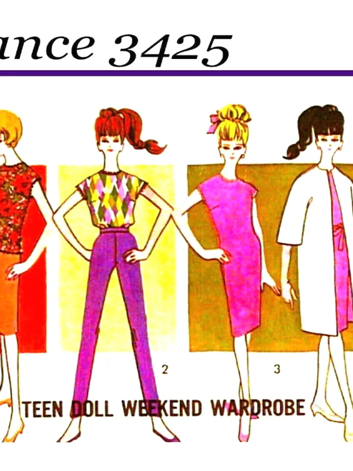 Barbie Vintage Sewing Pattern PDF Fashion Dolls size 11 1/2 inches Advance 3425