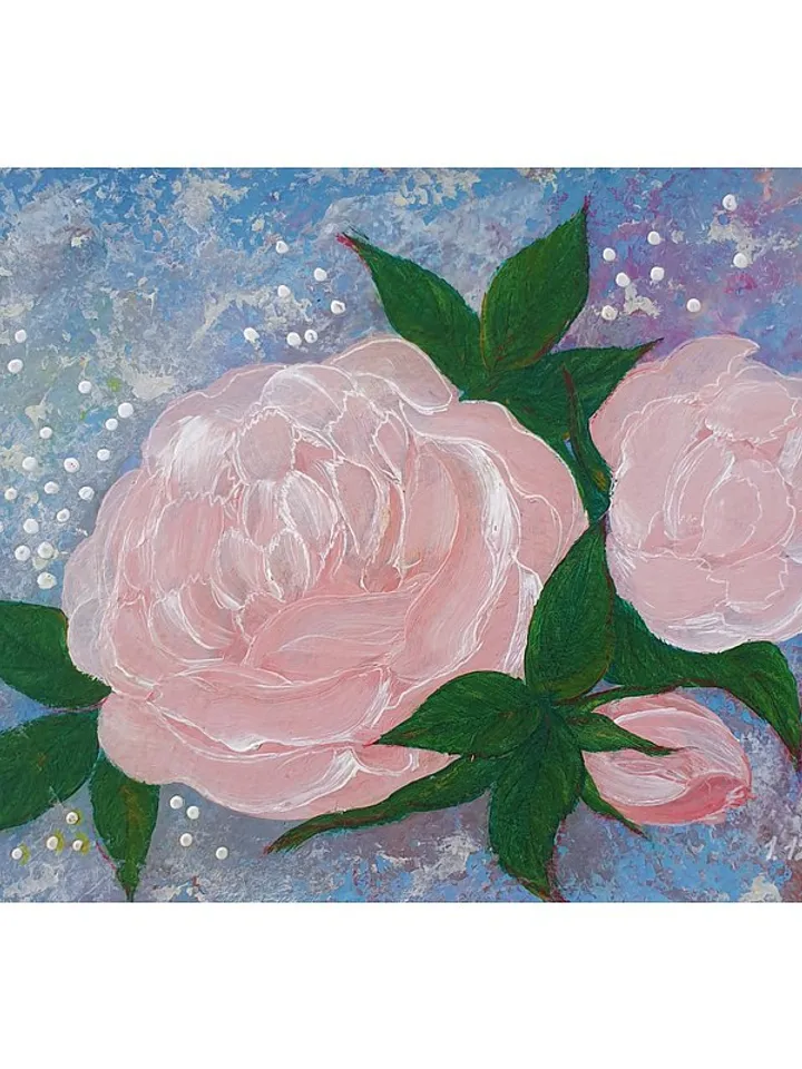 Pink Roses Painting Floral Original Art Flower Wall Art Small Acrylic Painting