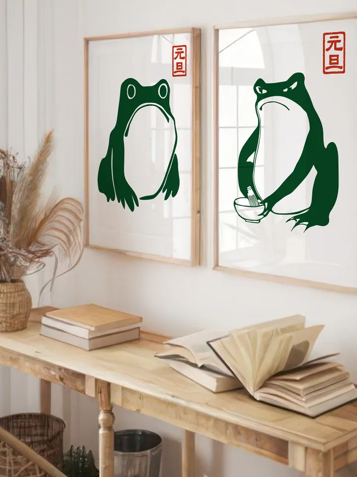 Japanese Matsumoto Hoji Frog Set of 3, Vintage Frog Woodblock Poster, Ukiyo-e Frog Print, Japanese Frog Printable Wall Art, Digital Download