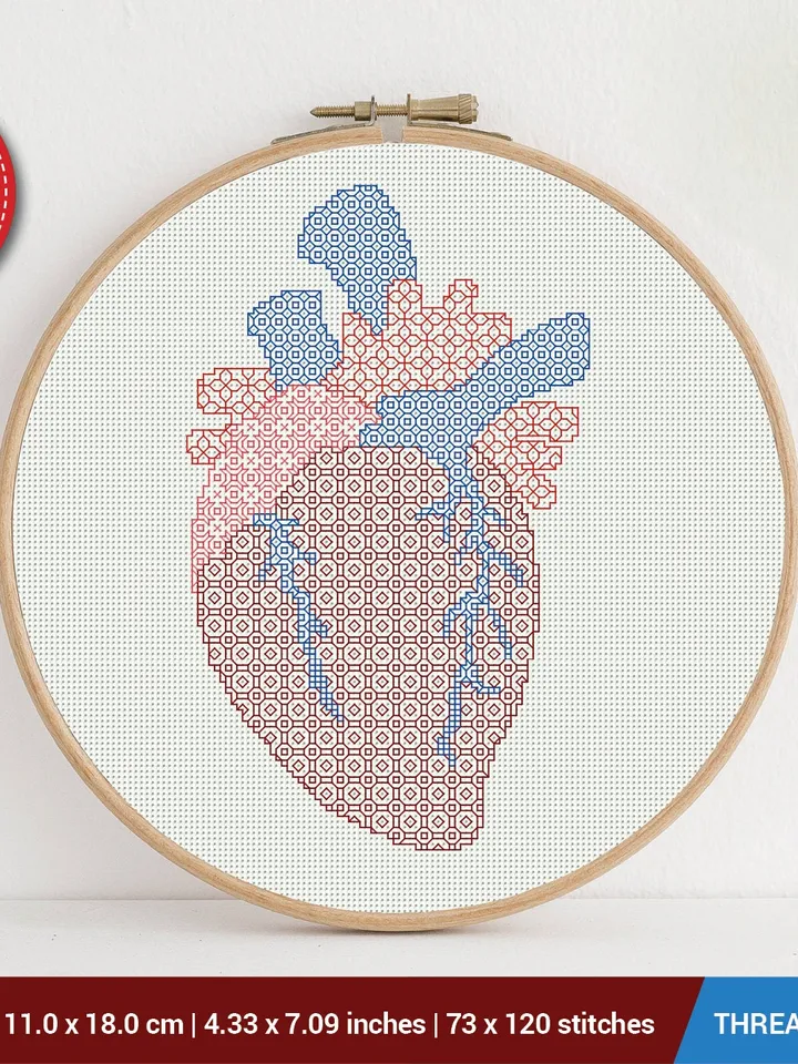 Human Body Heart Cross stitch pattern Blackwork | Embroidery Pattern | Instant Download | Embroidery Designs