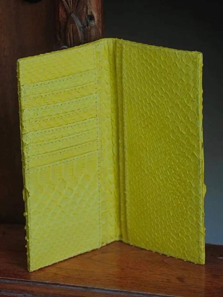Genuine python skin flat unisex yellow wallet / small money reptile purse / exotic leather snakeprint / cardholder gift idea