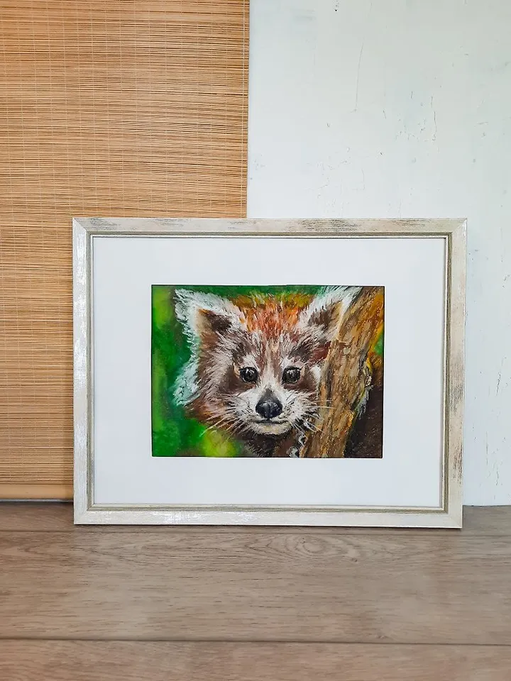 Red Panda painting Animal painting Original painting Oil pastel painting