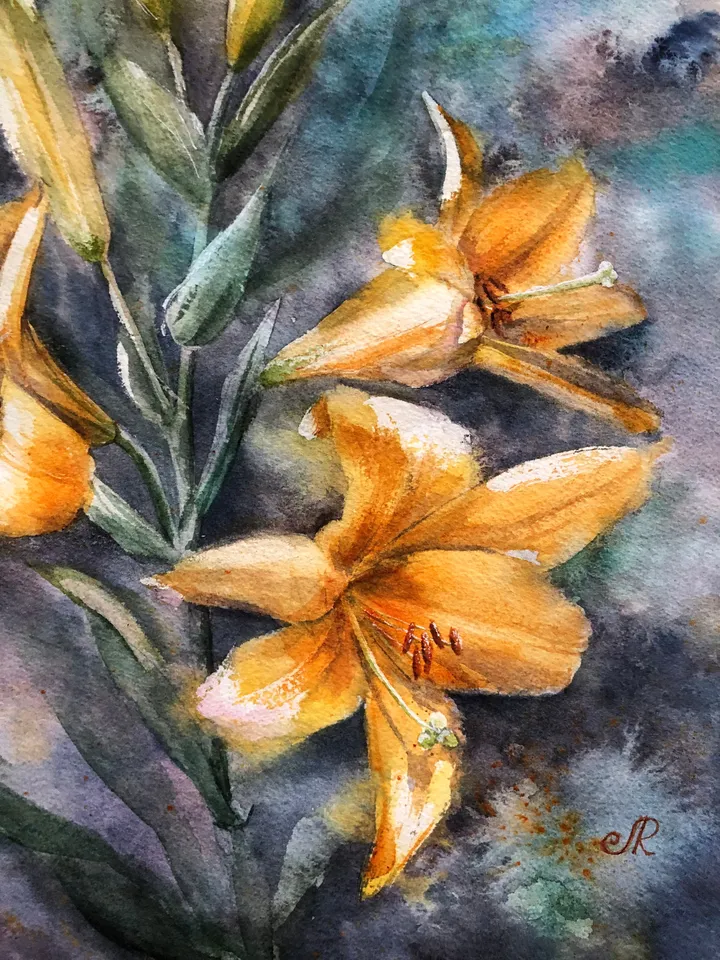 Lily Painting Flowers Original Watercolor Artwork