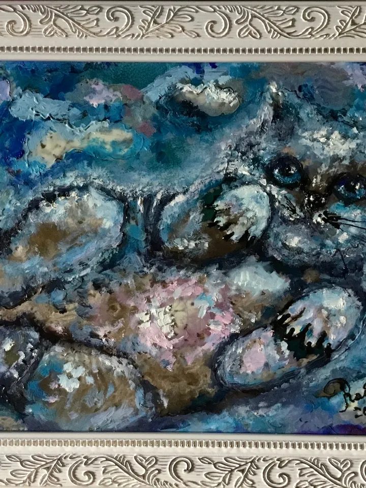Sky cat,original mix media painting on glass,stained glass panel,cat painting,tabletop,unique gift