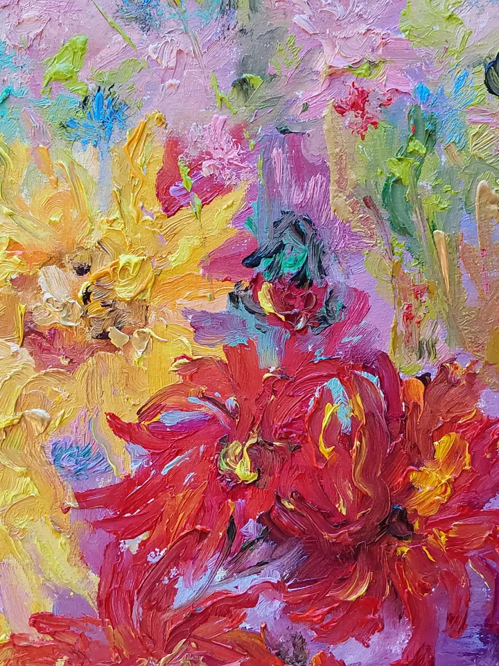 "Still life. Sunflowers" oil painting on canvas 30x30cm (12x12inch)