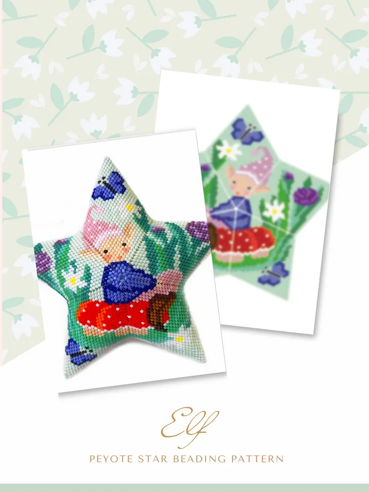 Elf Beaded Star Tutorial, Peyote Star Beading Pattern, Seed Bead Forest Dwarf Ornaments