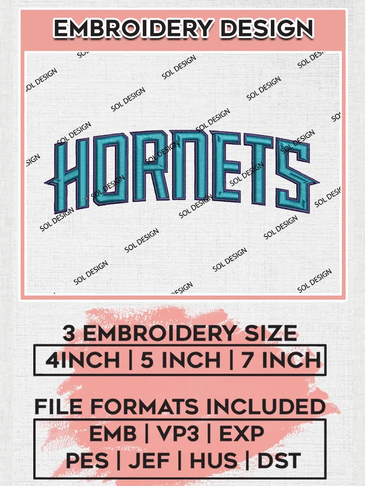 NBA Charlotte Hornets Wordmark Logo Embroidery Designs, Charlotte Hornets Embroidery Design Files, NBA Logo Machine Embroidery, NBA Embroidery Design, Digital Download