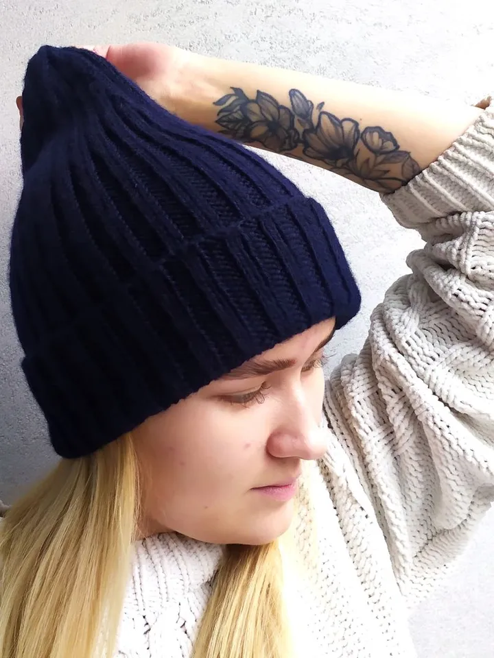Blue warm handmade hat