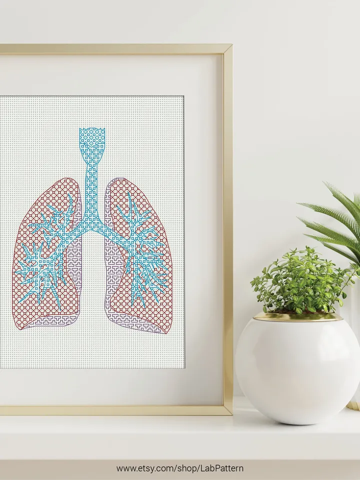 Human Body Lungs Cross stitch pattern Blackwork| Embroidery Pattern | Instant Download | Embroidery Designs