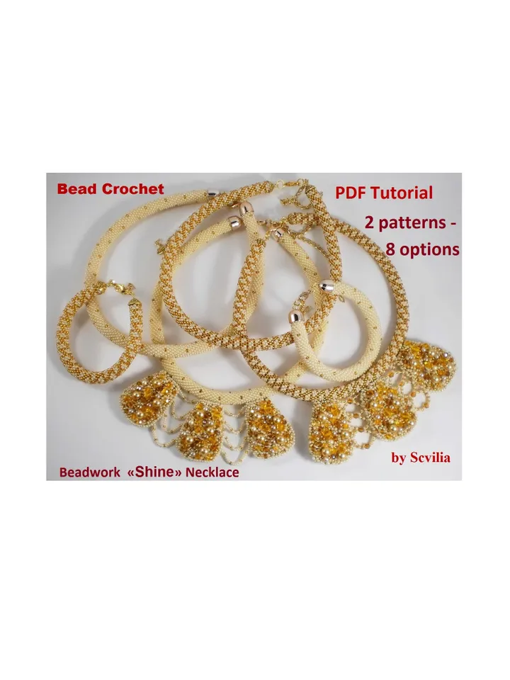 Bead crochet rope pattern for beading «Shine» necklace and bracelet, Tutorial Necklace DIY,beaded necklace, bead crocheting,PDF patterns