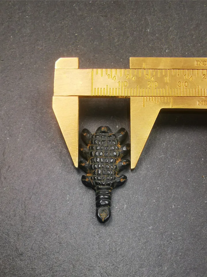 Gandhanra Handmade Tibetan Amulet,Obsidian Carved Scorpion Guru of Padmasambhava Pendant,1.38"