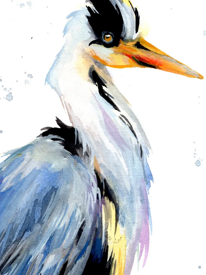 Great Blue Heron Bird Watercolour, bird painting, wall decor, birds lover gift, 8x11 in handmade art by Anne Gorywine
